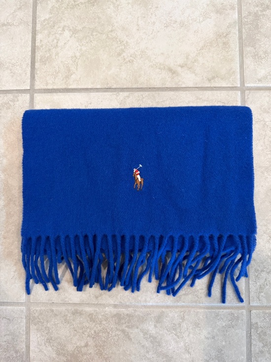 Ralph Lauren Other - POLO Ralph Lauren Cobalt Blue Fringed Wool Scarf with Pony Embroidery
